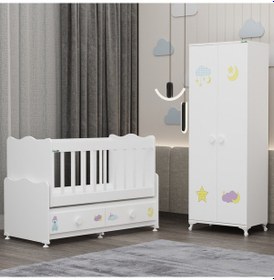Resim Elegant Beşik Ve Yıldız 2 Kapaklı Dolap - Uykucu Beyaz 