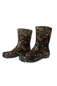 Resim Emek Kadın Yeşil - bej 23 Cm Çiçek Desenli Kısa Bahçe Yağmur Çizmesi EMKK809-420 