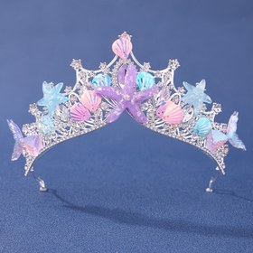 Resim 1 adet Tatil Deniz Temalı Taç, El Yapımı Denizyıldızı ve Denizkızı Kuyruğu ile, Parti ve Tatil Kostümleri için Mükemmel. 