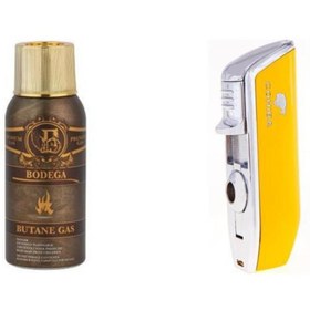 Resim COHİBA Cohiba Sarı Üç Torch Çakmak Ve Bodega Premium Gazli Bütan Gaz 100ml Seti 