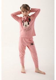 Resim Minnie Mouse Retro Pembe Kız Çocuk Uzun Kol Pijama Takım Pembe 