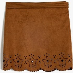 Resim Koton Süet Mini Etek Yıldız Detaylı Kahverengi 5wkg70056ak Kahve 