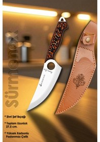 Resim Sürmene Serisi Sivri Mutfak Şef Bıçağı Bıçak Kamp Bıçağı Deri Kılıflı Kahve Verzalit Sap Hds-125 Kahverengi 