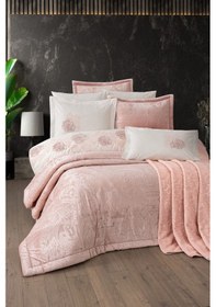 Resim Sevim Tivoli 10 Parça Battaniyeli Kadife Yatak Örtülü Çeyiz Seti Spectra Pudra Pudra 