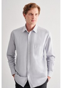 Resim İmza Gri Sert Yaka Uzun Kol Cepli Comfort Fit Classic Gömlek 1004255163 Gri 