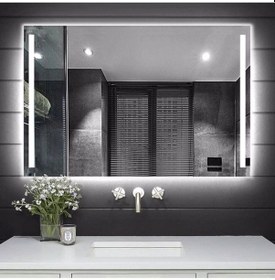 Resim Nuun Dekor 80x60cm Beyaz Led Işıklı Banyo Aynası Kumlamalı - Trafolu Beyaz 