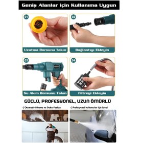 Resim ekinler el aletleri Yüksek Basınçlı Çift Akülü 10 Pilli 21500WH Kömürsüz Titanyum Motor Oto Araç Yıkama Ilaçlama EEA459 