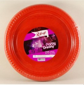 Resim Roll-up & Rainbow Plastik Kırmızı Renkli Parti Tabak 25 Li Yuvarl 