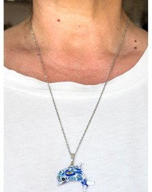 Resim Murano Yunus Nazar Boncuğu Çelik Zincirli Kolye, Hediyelik Yunus Çok Renkli 