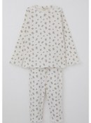 Resim Breeze Kız Bebek Pijama Takımı Çiçek Desenli Omuzu Düğmeli 9 Ay-3 Yaş, Ekru Ekru 