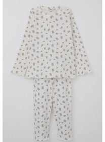 Resim Breeze Kız Bebek Pijama Takımı Çiçek Desenli Omuzu Düğmeli 9 Ay-3 Yaş, Ekru Ekru 