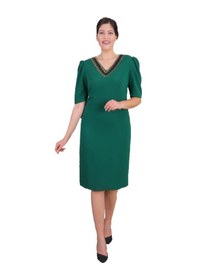 Resim Nidya Moda Büyük Beden Kadın Yeşil Abiye Elbise-4158Y Yeşil 