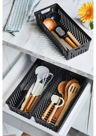 Resim Snippy Nivo - 3'lü Çekmece İçi Kaşıklık Seti Organizer Mutfak Düzenleyici Bıçaklık Kepçelik Siyah Siyah 