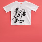 Resim Kız Bebek Minnie Mouse Tişört Lisanslı Baskılı Bisiklet Yaka Pamuklu 