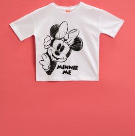 Resim Kız Bebek Minnie Mouse Tişört Lisanslı Baskılı Bisiklet Yaka Pamuklu 