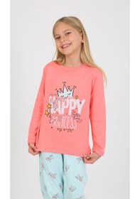 Resim Kız Çocuk Uzun Kollu %100 Pamuklu Pijama Takımı Happy Princess Nar Nar 