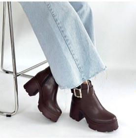 Resim Yandan Fermuarlı Topuklu Bot Cilt Kahverengi Topuk Boyu 7 Cm Kahverengi 