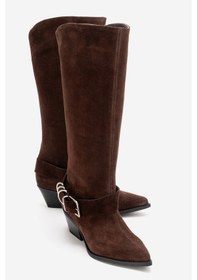 Resim Luvishoes Helıos Kahverengi Süet Hakiki Deri Tokalı Kadın Western Çizme Kahverengi 