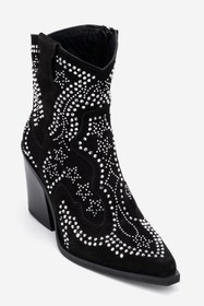 Resim Dericlub Kadın Taşlı Kalın Taban Western Bot Gerçek Süet Deri ZY 1610 SİYAH 