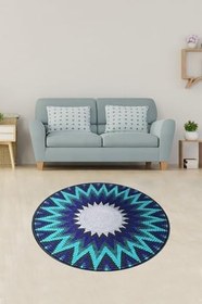 Resim On The Clouds Jüt Hasır Kilim Görünümlü Dijital Baskılı Kaymaz Taban Yıkanabilir Modern Salon Halısı ve Yolluk MEGJ15, 120 x 120 