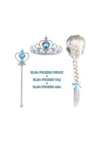 Resim Örgülü Karlar Ülkesi Frozen Elsa Peruğu Tacı Ve Sopası Csmtex - 76 Çocuk Boy 