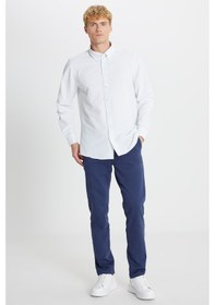 Resim AC&Co / Altınyıldız Classics Erkek Beyaz Tailored Slim Fit Dar Kesim Düğmeli Yaka Gofre Desenli Gömlek Beyaz 