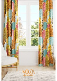 Resim Renkli Ağaç Desenli Süet Oturma Odası Salon Fon Perde Baskılı Ekstrafor Büzgü 2 Kanat Prd-1090 Çok Renkli 