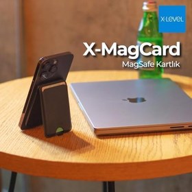 Resim X-Level Magsafe İle Uyumlu Deri Kartlık, İphone 12/13/14/15/16 Modelleri ile uyumlu, 5 Kart Kapasiteli, Açılır Kapanabilir Stand Olma Özellikli, Hafif ve Şık Tasarım, MC2500, Siyah 