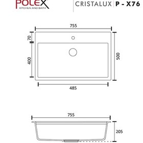 Resim Polex Cristalüx Granit Evye P-X76 Gri Tezgah Altı Ve Tezgah Üstü Mutfak Evyesi 75x50 CM 