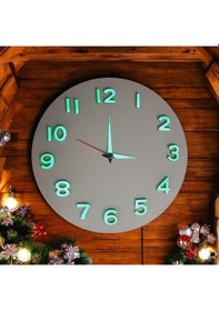 Resim Çocuk Odası Fosforlu 3d Kabartma Rakam Ahşap Mini Duvar Saati B2 Beyaz 