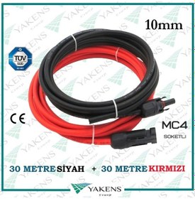 Resim Mc4 Soketli 30m+30m 60 Metre 10mm Güneş Paneli Hazır Solar Kablo Siyah Kırmızı 