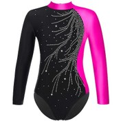 Resim Göl Mavisi Kızlar Uzun Kollu Atletik Bale Dans Jimnastik Leotard Çocuklar Parlak Elmas Buz Pateni Kostüm Giyim Mavi 