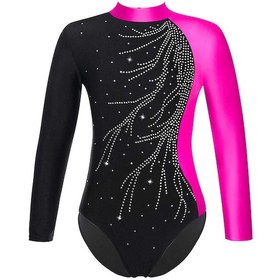 Resim Göl Mavisi Kızlar Uzun Kollu Atletik Bale Dans Jimnastik Leotard Çocuklar Parlak Elmas Buz Pateni Kostüm Giyim Mavi 