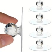 Resim 6'lı Set Kendinden Yapışkanlı Kristal Dolap Kulpları - Kanca ile Şeffaf Cam Çekmece Kolları, Ev & Mutfak Dolapları için Dekoratif Mobilya Donanımı 