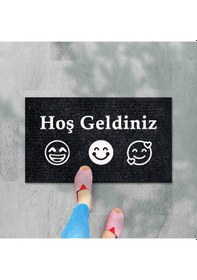 Resim Balkon Ve Iç Dış Kapı Yıkanabilir Nem Alıcı Toz Alıcı Halı Kapı Önü Paspası Türkçe Hoş Geldiniz Siyah - Beyaz 