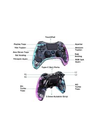 Resim Ps-p05 Rgb Led Işıklı Ps4-ps3-tv-Apple Uyumlu iOS -pc Kablosuz Joystick Gamepad Oyun Kolu 