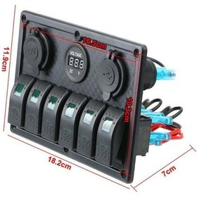Resim 6'lı ON-OFF Yeşil Işıklı Anahtar Switch Panel 2x5V USB Çakmaklık 