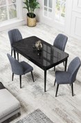 Resim Canisa Par Serisi 70x114 Açılabilir Mdf Mutfak Masası Takımı Siyah Mermer Desen Masa 4 Füme Sandalye 