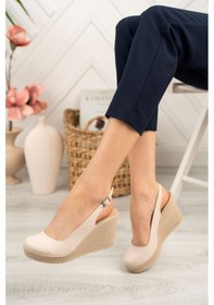 Resim EPAAVM - Dolgu Topuk Arkası Açık Krem Cilt Kadın Ayakkabı - İ... 