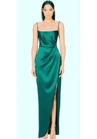 Resim Hanife Glam Couture Hanife Glam Askılı Straplez Asetat Saten Abiye Elbise Zümrüt 