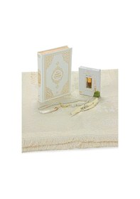 Resim Fransızca Mealli Medine Hatlı Kuranı Kerim Ve Seccade Seti Beyaz 