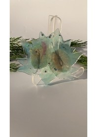 Resim Su Mavisi Glitterli Begonvilli Lotus Çiçek Epoksi Bardak Altlığı Su Mavisi 