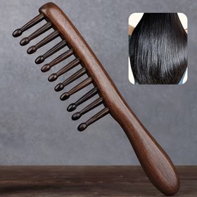 Resim Tüm Saç Tipleri İçin Sandal Ağacı Geniş Dişli Tarak - Dayanıklı Ahşap Dolaşıklık Fırçası, 1 adet, Dişli Tarak 