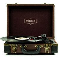 Resim Midex MTX101BN Nostaljik Retro Şarjlı Bluetooth Aux Hoparlörlü 3 Devir İğne Dahil Plak Çalar Pikap 