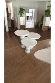 Resim Simillo Home&Living Wood Wooden Ahşap Beyaz Renk 3’lü Set Fitilli Mantar Yan Sehpa Modern Fiskos / Zigon Sehpa 