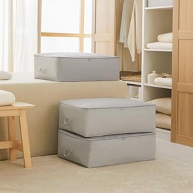 Resim Ocean Home Textile 3'lü Büyük Boy Gri Balıksırtı Baza Altı Hurç Set 62 x 46 x 22 cm 