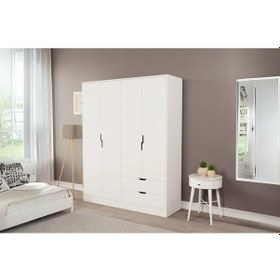 Resim Moderno Xl 4 Kapaklı 2 Çekmeceli Gardırop Geniş Aileler İçin Şık Çözüm Beyaz 