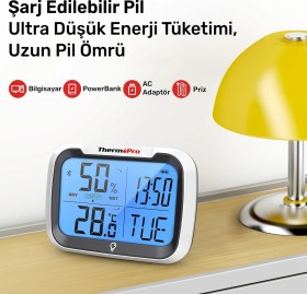 Resim ThermoPro TP393B Akıllı Bluetooth Uygulama Destekli Dijital Sıcaklık ve Nem Ölçer Termometre 