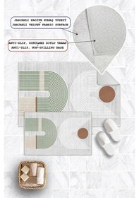 Resim Dijital Baskı Modern Kaymaz Taban 2li Set Banyo Paspası Klozet Takımı 50x60cm-60x100cm Yeşil 