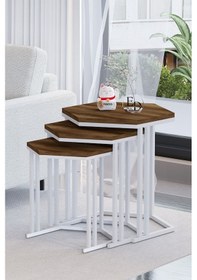 Resim Tokyo 3'lü Zigon Sehpa Beyaz Metal - Barok Tabla 